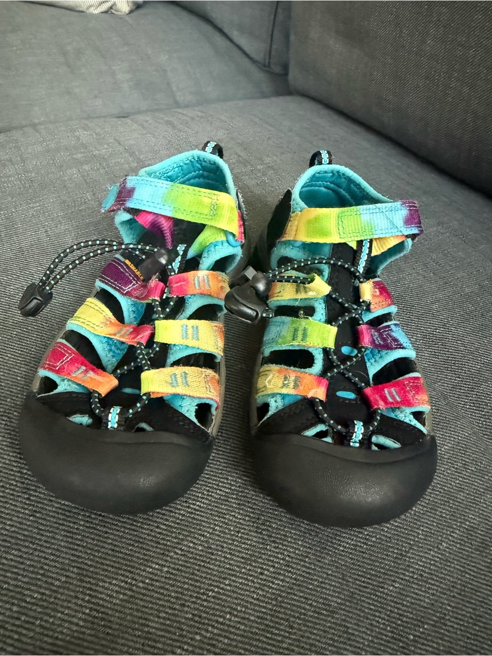 Kids 12 KEENS  Rainbow Outdoor Sandals - Teal & Multicolor